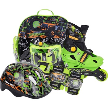 Set role, rucsac si aparatori Tempish Set Racer Skate, 26-29, Negru/Verde, pentru copii Set role, rucsac si aparatori Tempish Set Racer Skate, 26-29, Negru/Verde, pentru copii