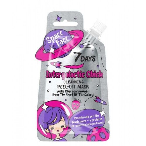 Masca peel of pentru ten cu carbune, Space Face, 7Days, Efect exfoliant, Efect de curatare, 20 g