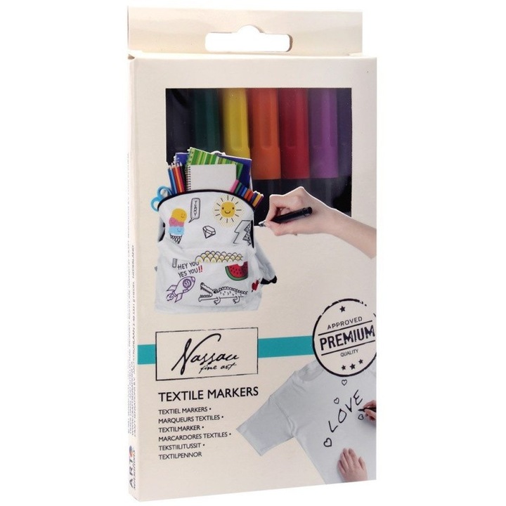Комплект 8 маркера/фулмастери Nassau Fine Art за текстил