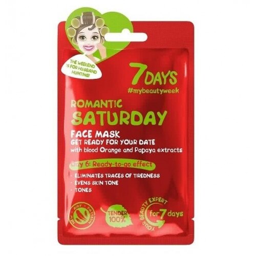Masca tip servetel pentru ten Romantic Saturday, 7Days, Efect energizant, 28 g