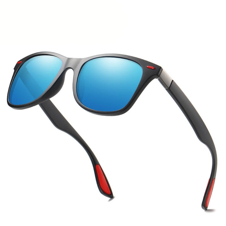 Слънчеви очила Hemera Dolphin A569, UV 400, Поляризация, Олекотена рамка, Фешън дизайн, Унисекс,Черна рамка- сини огледални стъкла, комплект с твърд кейс и кърпичка