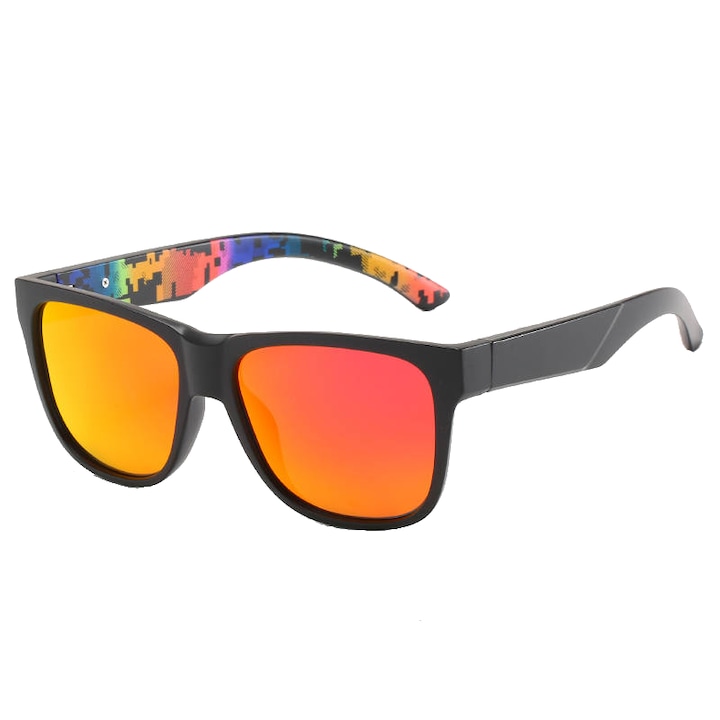 Playsmartshop napszemüveg, UV védelem, fekete színű, színes belső keretek, polaroid narancssárga lencsék