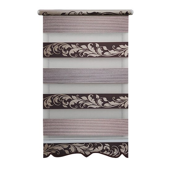 Jaluzea tip Rulou textil MINI cu Terminatie Decorativa, Deko Design, Rolete Zebra Day & Night Luxury High Quality, 74x140cm, ZS4, culoare maro cu model si insertie de sclipici, accesorii albe