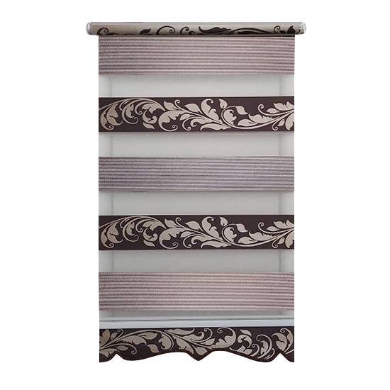 Jaluzea tip Rulou textil MINI cu Terminatie Decorativa, Deko Design, Rolete Zebra Day & Night Luxury High Quality, 66x120cm, ZS4, culoare maro cu model si insertie de sclipici, accesorii albe