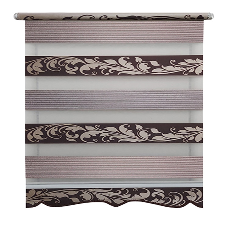 Jaluzea tip Rulou textil MAXI cu Terminatie Decorativa, Deko Design, Rolete Zebra Day & Night Luxury High Quality, 260x170cm, ZS4, culoare maro cu model si insertie de sclipici, accesorii albe