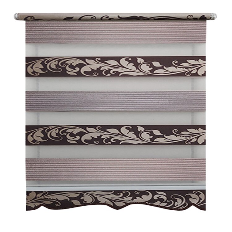 Jaluzea tip Rulou textil MAXI cu Terminatie Decorativa, Deko Design, Rolete Zebra Day & Night Luxury High Quality, 170x160cm, ZS4, culoare maro cu model si insertie de sclipici, accesorii albe
