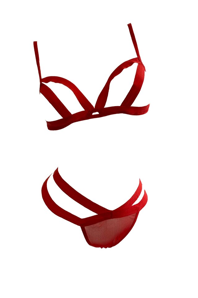 Set lenjerie sexy 2 piese, sutien si chilot tanga, EFAYN RO, Rosu