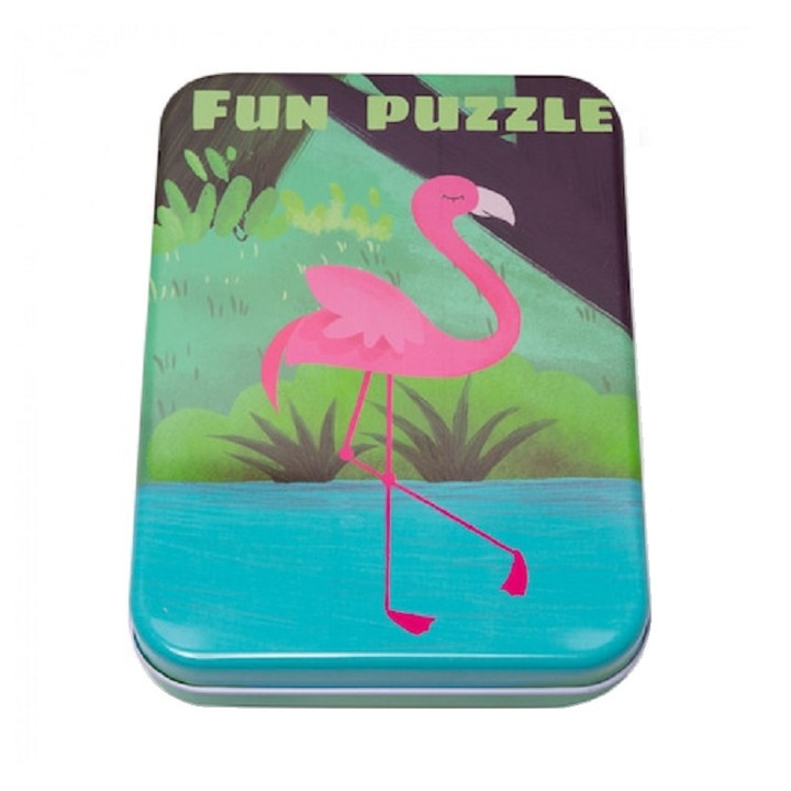 Puzzle din carton pentru incepatori in cutie din metal, Pasari si animale, + 3 ani