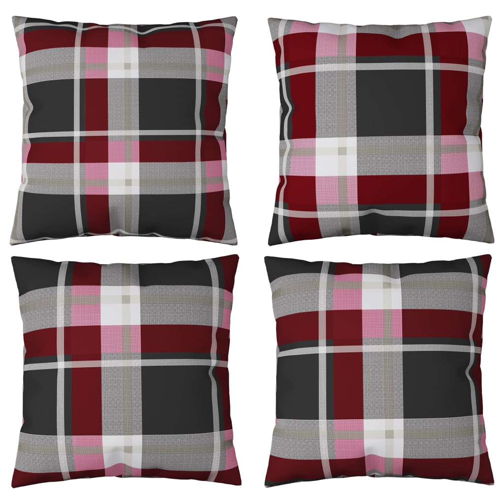 Set de 4 perne decorative pentru gradina cu model carouri rosii, vidaXL, Tesatura, 60 x 60 cm, Multicolour