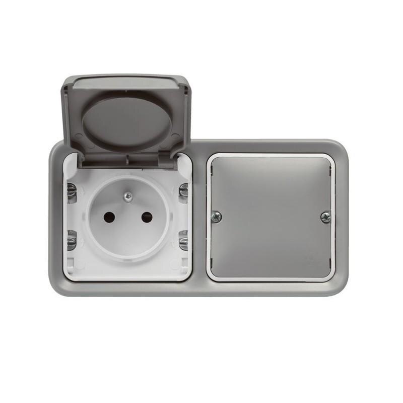 Priza Smart rezistenta la Legrand Plexo cu comutator Netatmo pentru exterior/interior, IP55, WiFi, Gri