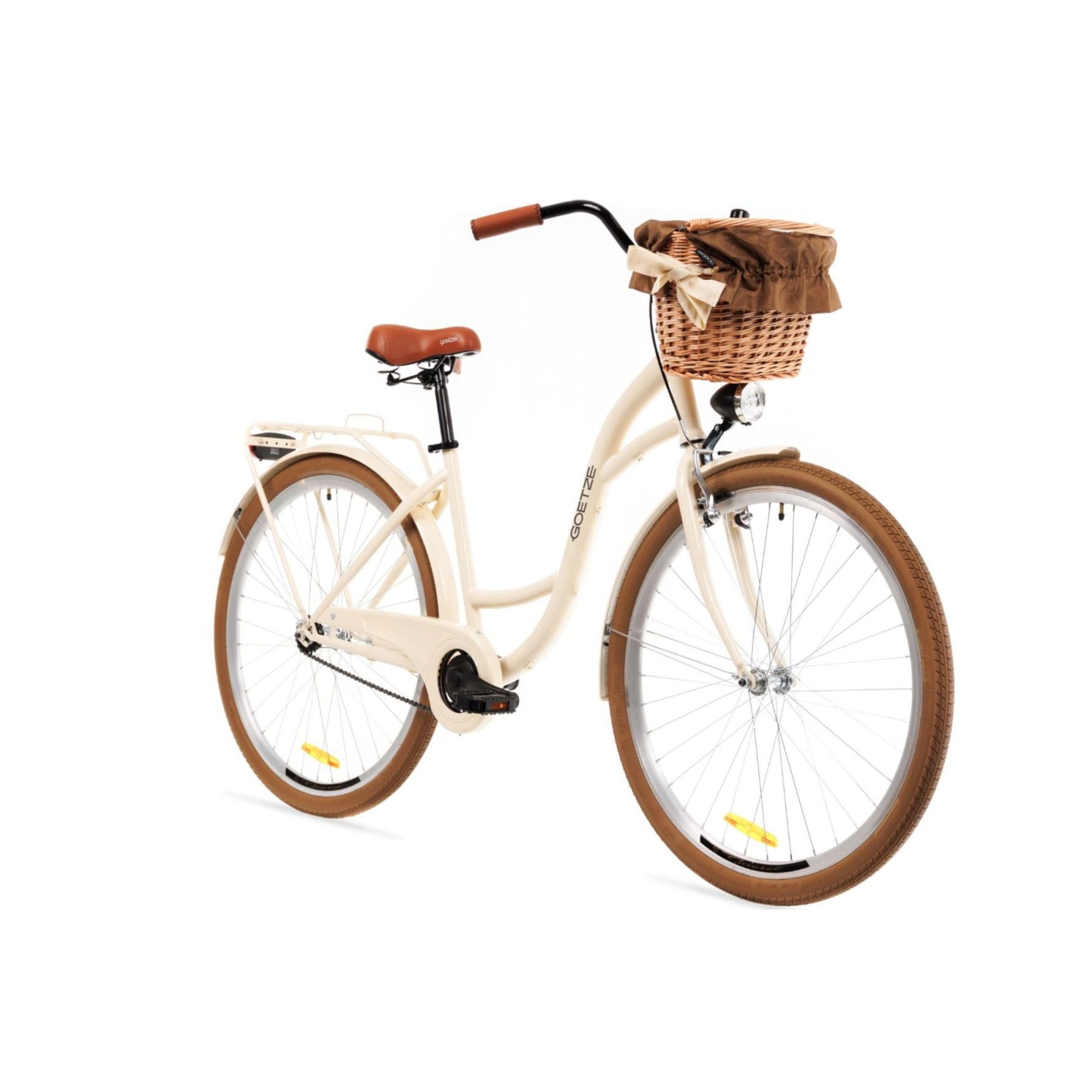 Abolished Voltage zoom Bicicleta Dama Goetze® Colorus 1 viteze Roti din aluminiu marimea 28" Maro,  160-185 cm inaltime, Cos de rachita, Lumini cu leduri - eMAG.ro
