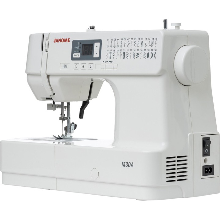 JANOME M30A digitális varrógép, 30 program, 820 Imp/min, 32W, fehér