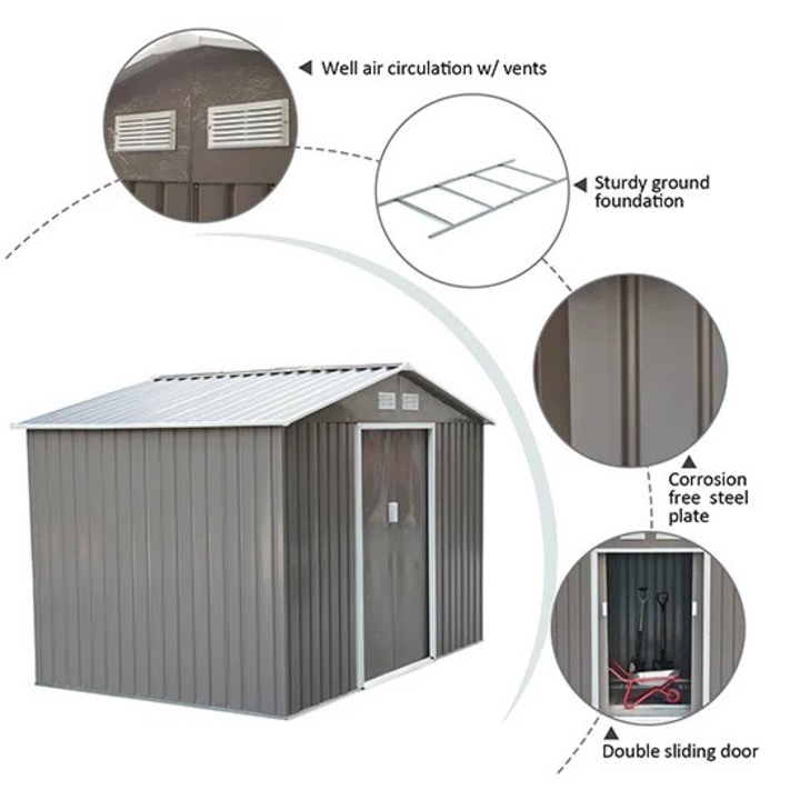 Casuta Unelte de Gradina Outsunny in Lamiera din Fier Gri 277x191x192cm