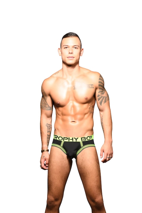 Chiloti barbati Andrew Christian Trophy Boy, Model Slip cu dungi, Negru