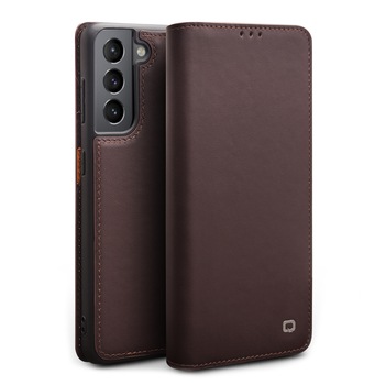 Husa pentru Samsung Galaxy S21 din piele naturala, tip carte, cu buzunare carduri - Qialino Business, Maro coffee Husa pentru Samsung Galaxy S21 din piele naturala, tip carte, cu buzunare carduri - Qialino Business, Maro coffee