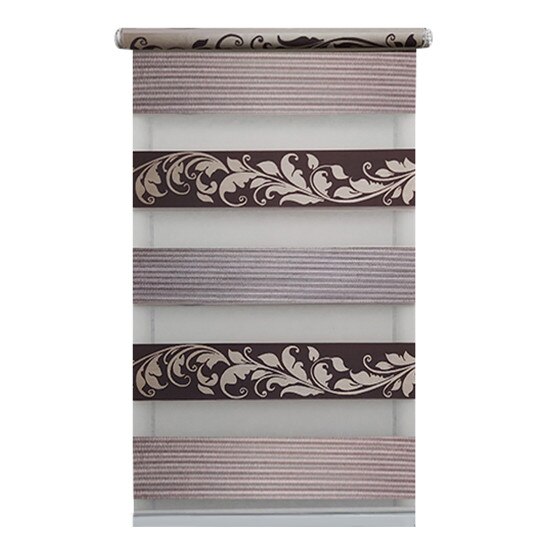 Jaluzea tip Rulou textil MINI,Deko Design,Rolete Zebra Day & Night Luxury High Quality, 39x140cm,ZS4,culoare maro cu model si insertie de sclipici,accesorii albe