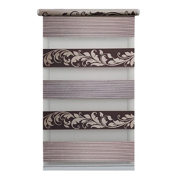 Jaluzea tip Rulou textil MINI,Deko Design,Rolete Zebra Day & Night Luxury High Quality, 76x140cm,ZS4,culoare maro cu model si insertie de sclipici,accesorii albe Jaluzea tip Rulou textil MINI,Deko Design,Rolete Zebra Day & Night Luxury High Quality, 76x140cm,ZS4,culoare maro cu model si insertie de sclipici,accesorii albe