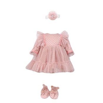 Rochita botez, trei piese, culoare roz somon, varsta 6 luni Rochita botez, trei piese, culoare roz somon, varsta 6 luni