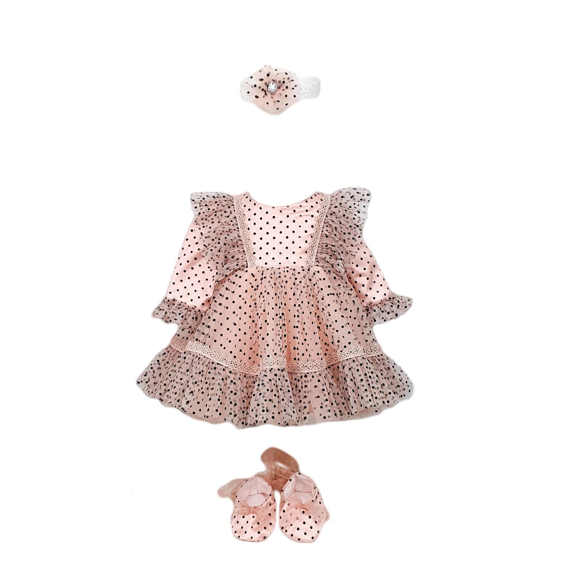 Rochita botez, trei piese, culoare roz-negru, varsta 6 luni