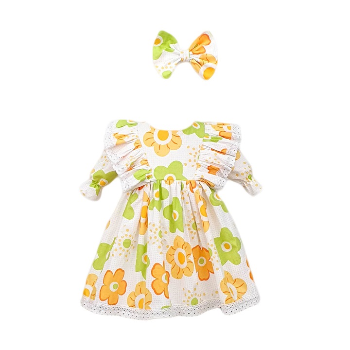 Rochita casual, 2 piese, alb-galben, 24987, Alb/Galben