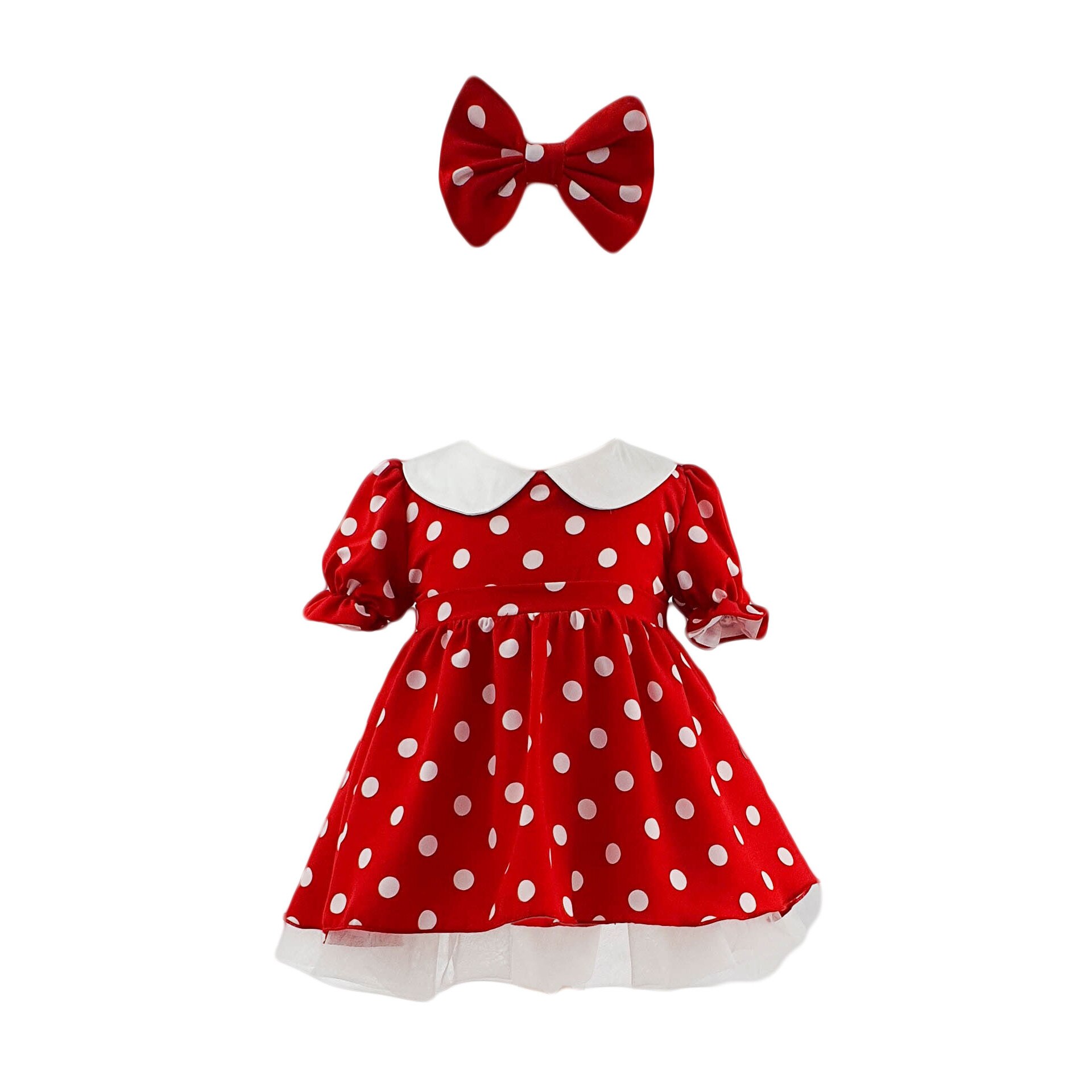 Rochie botez, 2 piese de culoare rosie, varsta 6 luni