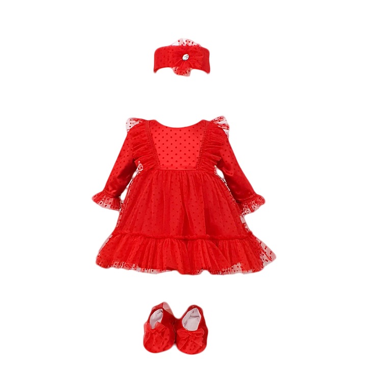 Rochita botez, trei piese, culoare rosie, varsta 6 luni