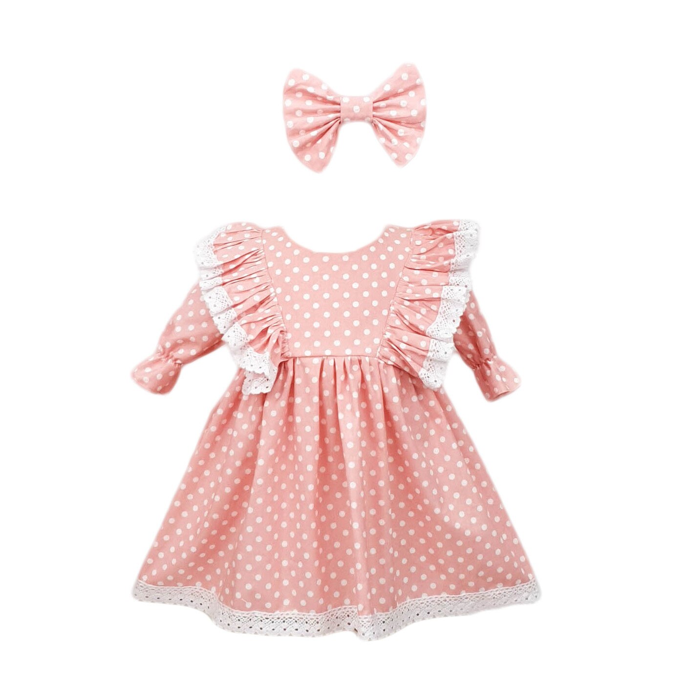 Rochie botez, 2 piese, culoare roz, varsta 3 luni