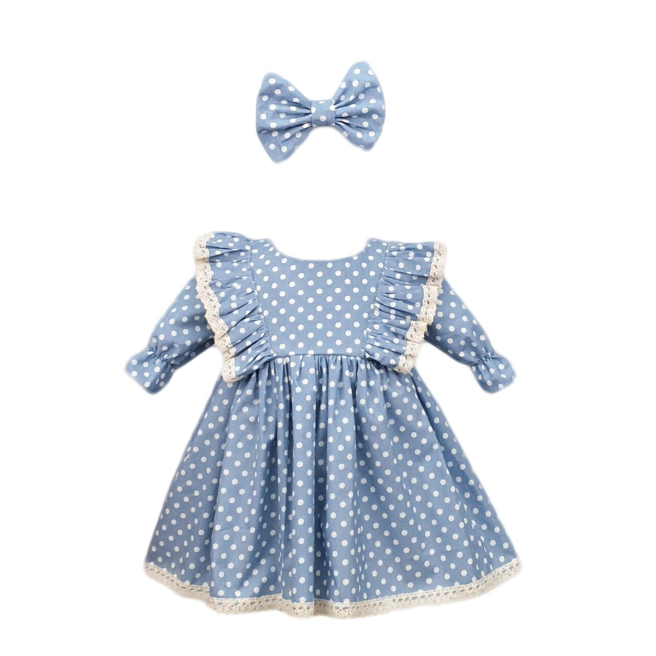 Rochie botez culoare albastra, 2 piese, varsta 6 luni