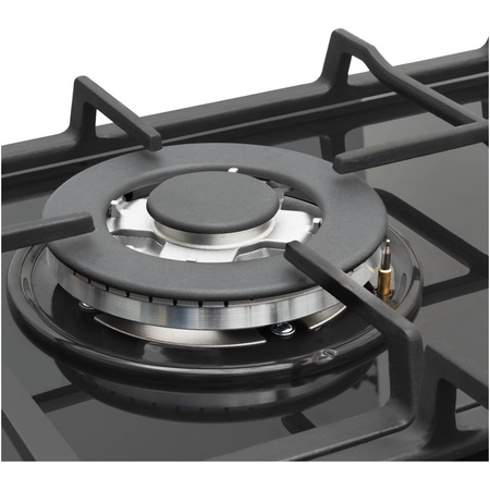Plita incorporabila Hansa BHKS611502, Gaz, 4 arzatoare, Arzator wok, Aprindere electrica, Gratar fonta, 60 cm, Sticla neagra