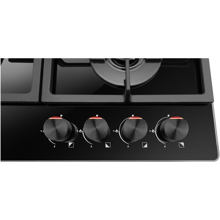 Plita incorporabila Hansa BHKS611502, Gaz, 4 arzatoare, Arzator wok, Aprindere electrica, Gratar fonta, 60 cm, Sticla neagra