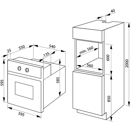 Cuptor incorporabil Hansa BOES68405, Electric, 65 l, 8 Functii, Grill, Clasa A, Negru