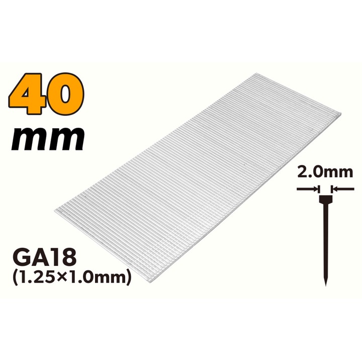 Cuie AirXT TOLSEN 40 mm, 18GA, 1.25x1.0 mm, cap 2x1.25 mm, suprafata zincata, set 5000 buc, rezistente si durabile pentru pistoale pneumatice