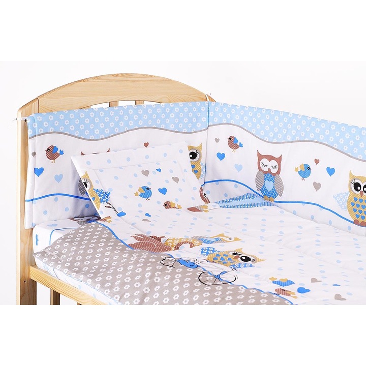 Lenjerie patut, 3 piese, Bufinite albastre, 120 x 60 cm