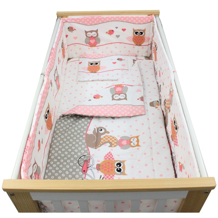 Lenjerie patut, 5 piese, Bufinite roz, 120x60 cm