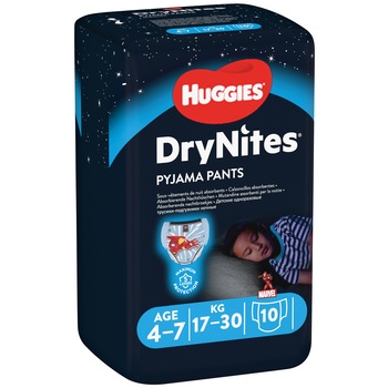 Scutece-chilotel pentru noapte Huggies DryNites 4-7 yrs, Boy, 17-30kg, 10 buc Scutece-chilotel pentru noapte Huggies DryNites 4-7 yrs, Boy, 17-30kg, 10 buc