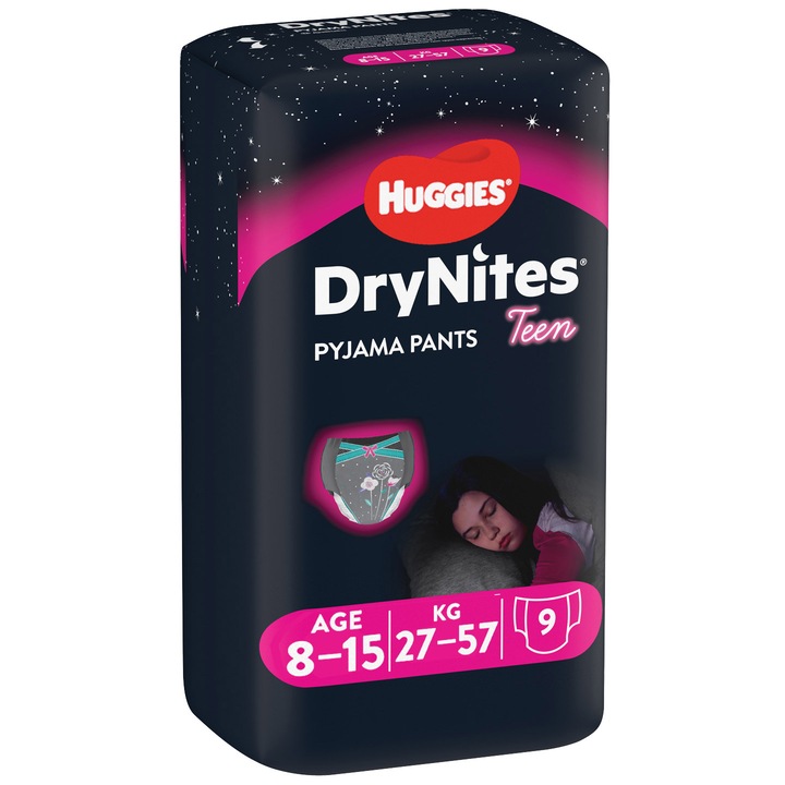 Scutece chilotel pentru noapte Huggies DryNites 8-15 yrs, Girl, 27-57 kg, 9 buc