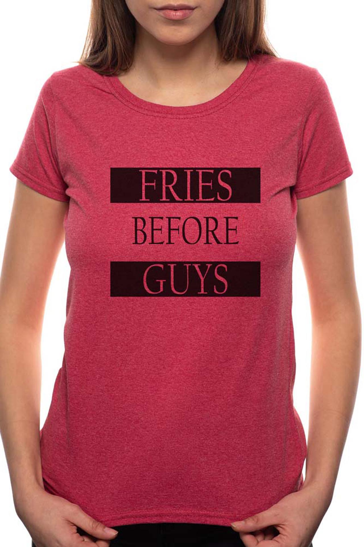 Tricou dama, Fries Before Guys, 100% Bumbac, BR9, Bordeaux Red