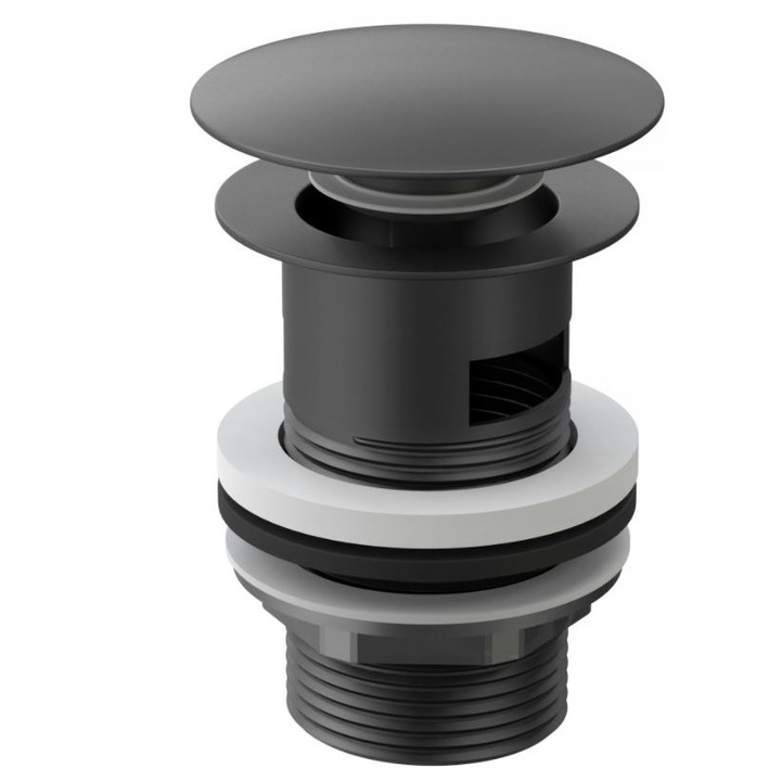 Ventil lavoar negru mat, cu preaplin, dop rotund