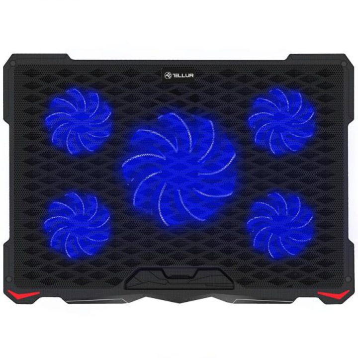 Охладител за лаптоп Tellur Basic, 17", 5 вентилатора, LED, 2xUSB, Black