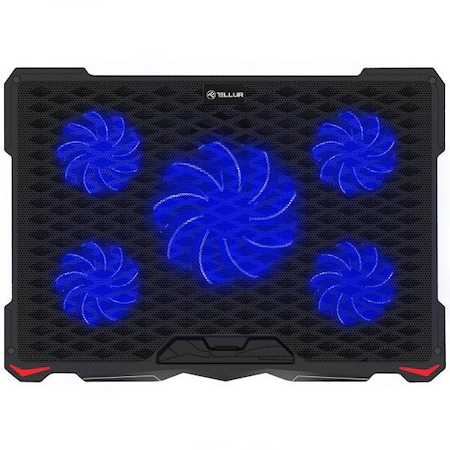 Cooler laptop Tellur Basic, 17", 5 ventilatoare, LED, 2xUSB, Negru