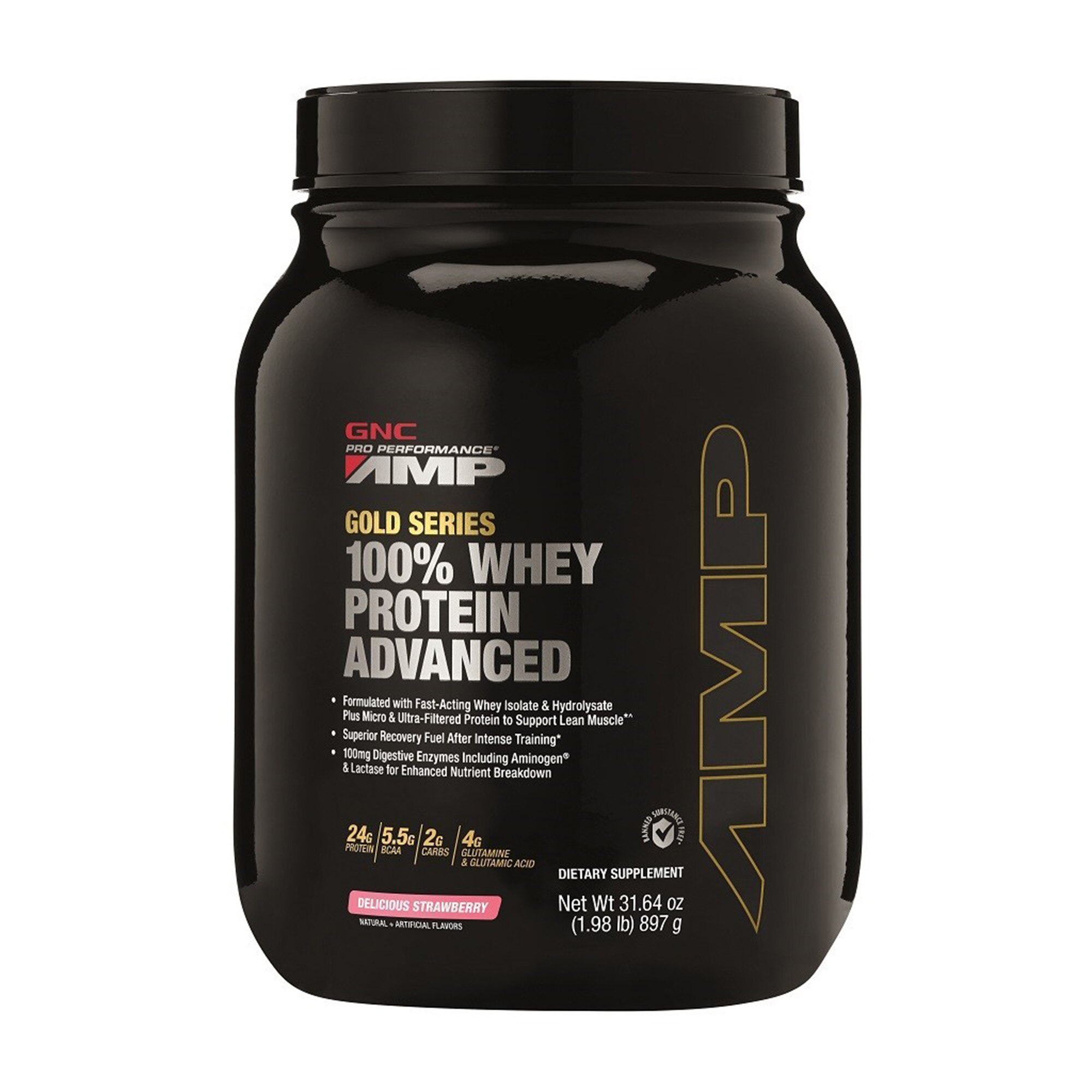 GNC AMP Gold Series 100% Whey Protein Advanced, Proteina din Zer, cu Aroma de Capsuni, 897 g