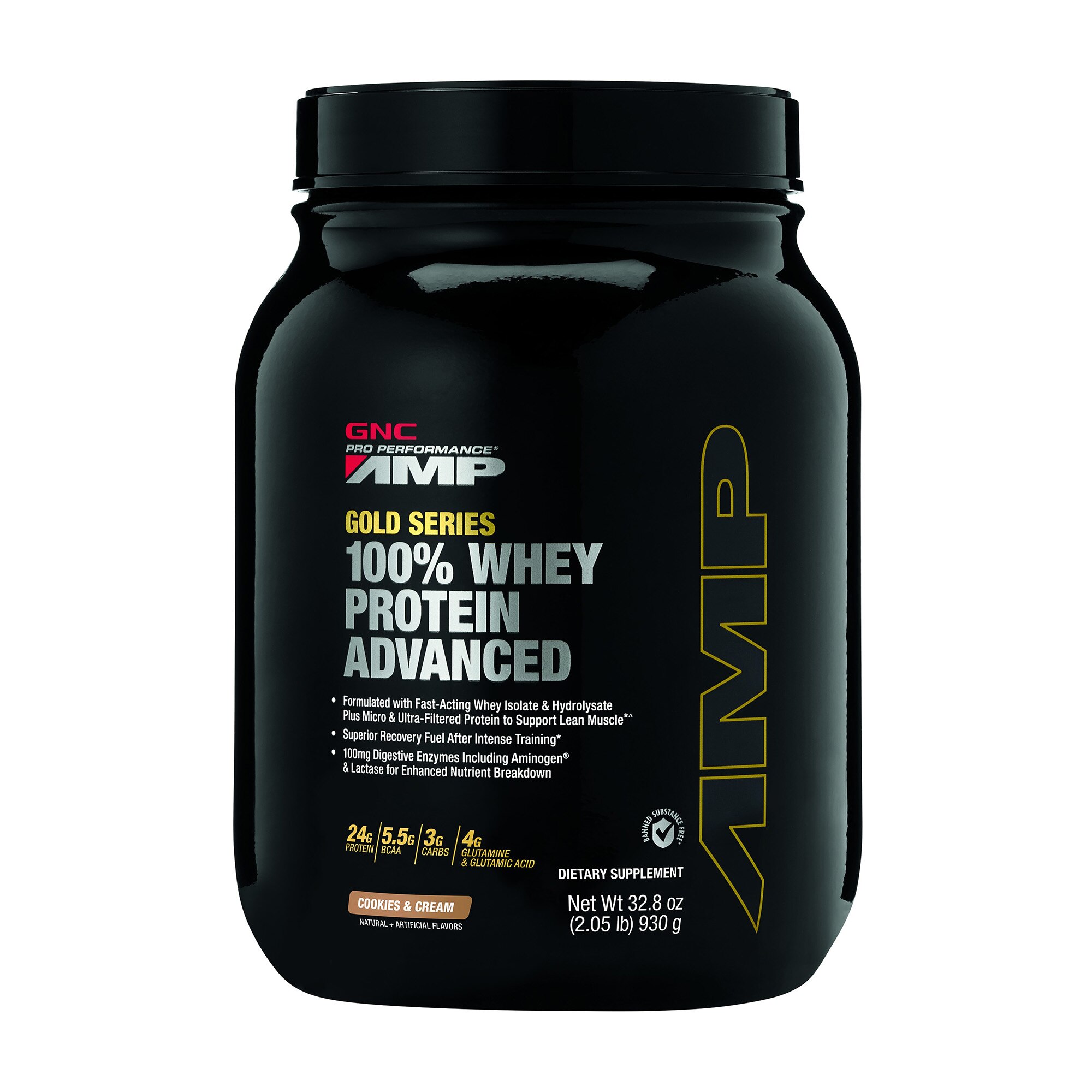 GNC AMP Gold Series 100% Whey Protein Advanced, Proteina din Zer, cu Aroma de Biscuiti si Frisca, 930 g