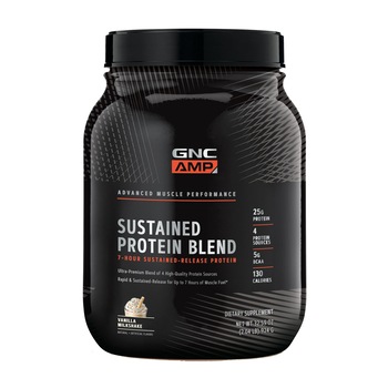 GNC AMP Sustained Protein Blend, Amestec Proteic, cu Aroma de Milkshake de Vanilie, 924 g GNC AMP Sustained Protein Blend, Amestec Proteic, cu Aroma de Milkshake de Vanilie, 924 g