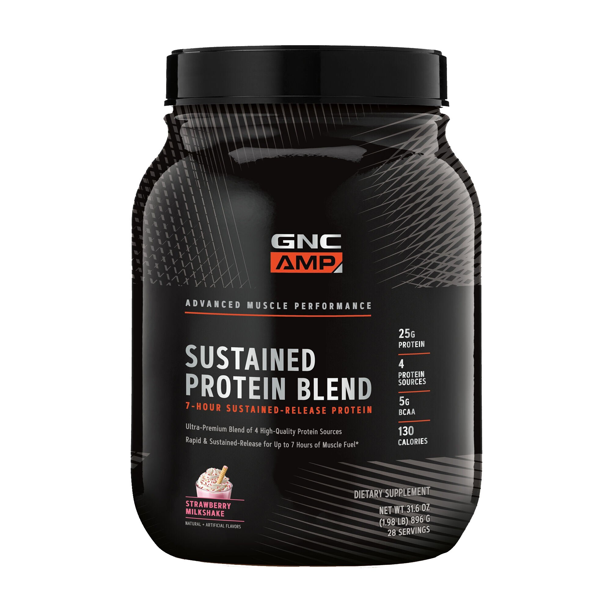 GNC AMP Sustained Protein Blend, Amestec Proteic cu Aroma de Milkshake de Capsuni, 896 g