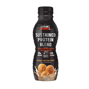 GNC AMP Sustained Protein Blend Shake Proteic RTD cu Aroma de Pufuleti cu Unt de Arahide, 414 ml GNC AMP Sustained Protein Blend Shake Proteic RTD cu Aroma de Pufuleti cu Unt de Arahide, 414 ml