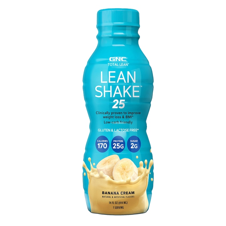 GNC Total Lean® Lean Shake™ 25, Shake Proteic RTD cu Aroma de Banane, 414 ml