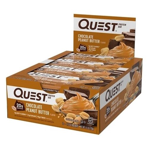 Baton Proteic Quest®, aroma de ciocolata si unt de arahide, 12 batoane x 60g