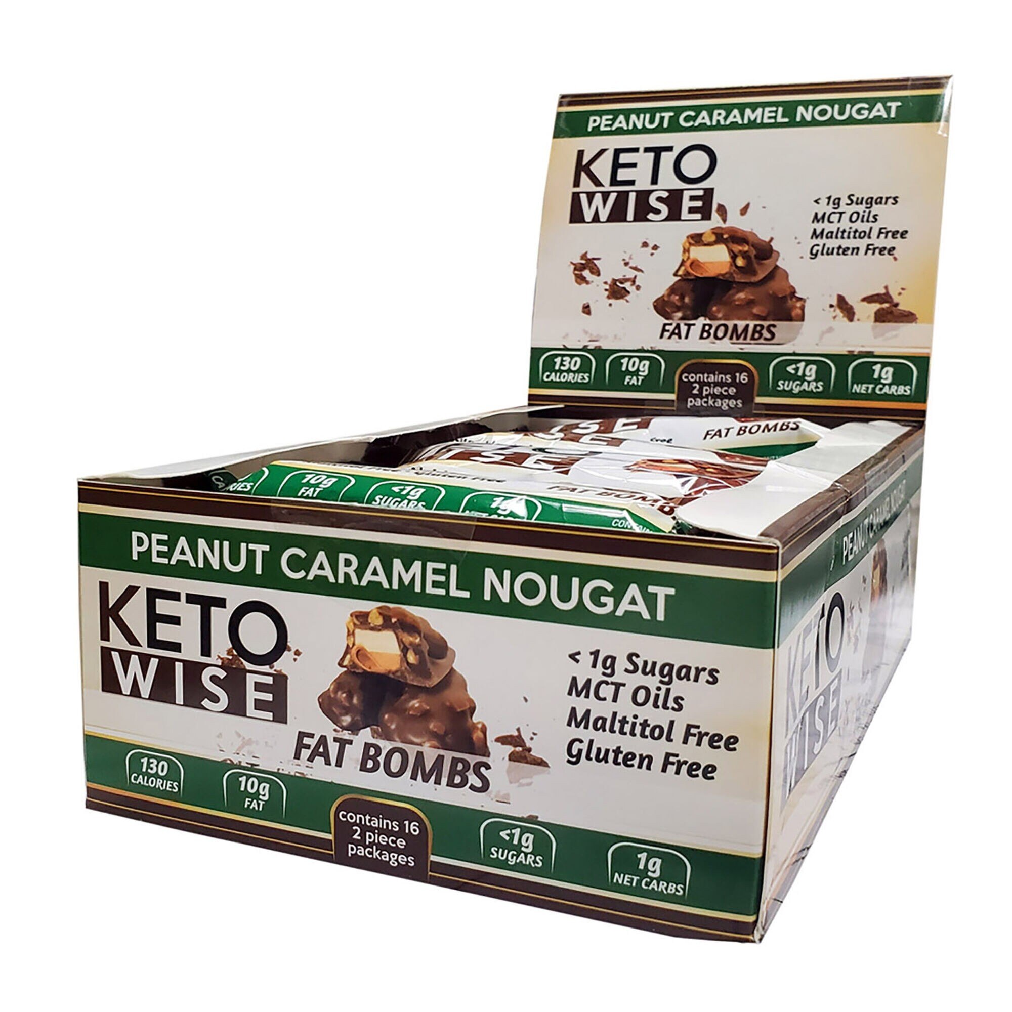 Bomboane Keto Wise™ Fat Bombs, aroma de arahide, caramel si nuga, 16 prajituri x 34 g