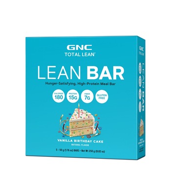 Baton Proteic GNC Total Lean® Lean Bar, aroma de tort de vanilie, 5 batoane x 50g Baton Proteic GNC Total Lean® Lean Bar, aroma de tort de vanilie, 5 batoane x 50g