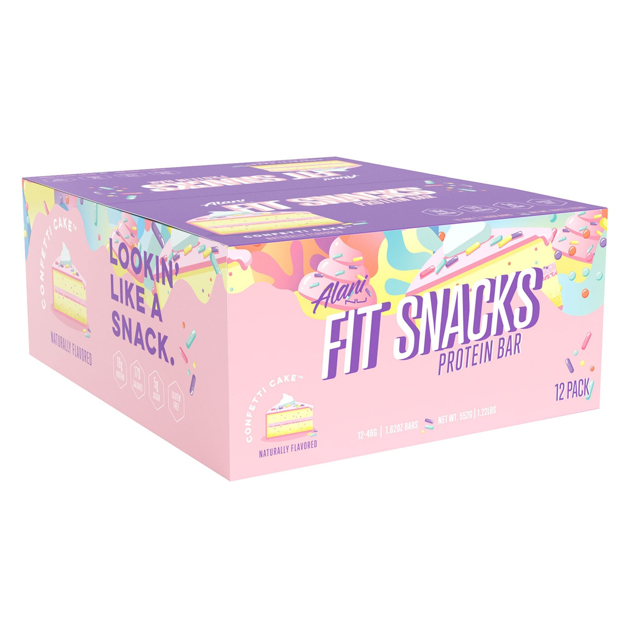 Baton Proteic Alani Nu Fit Snacks, aroma de prajitura confetti, 12 batoane x 46 G